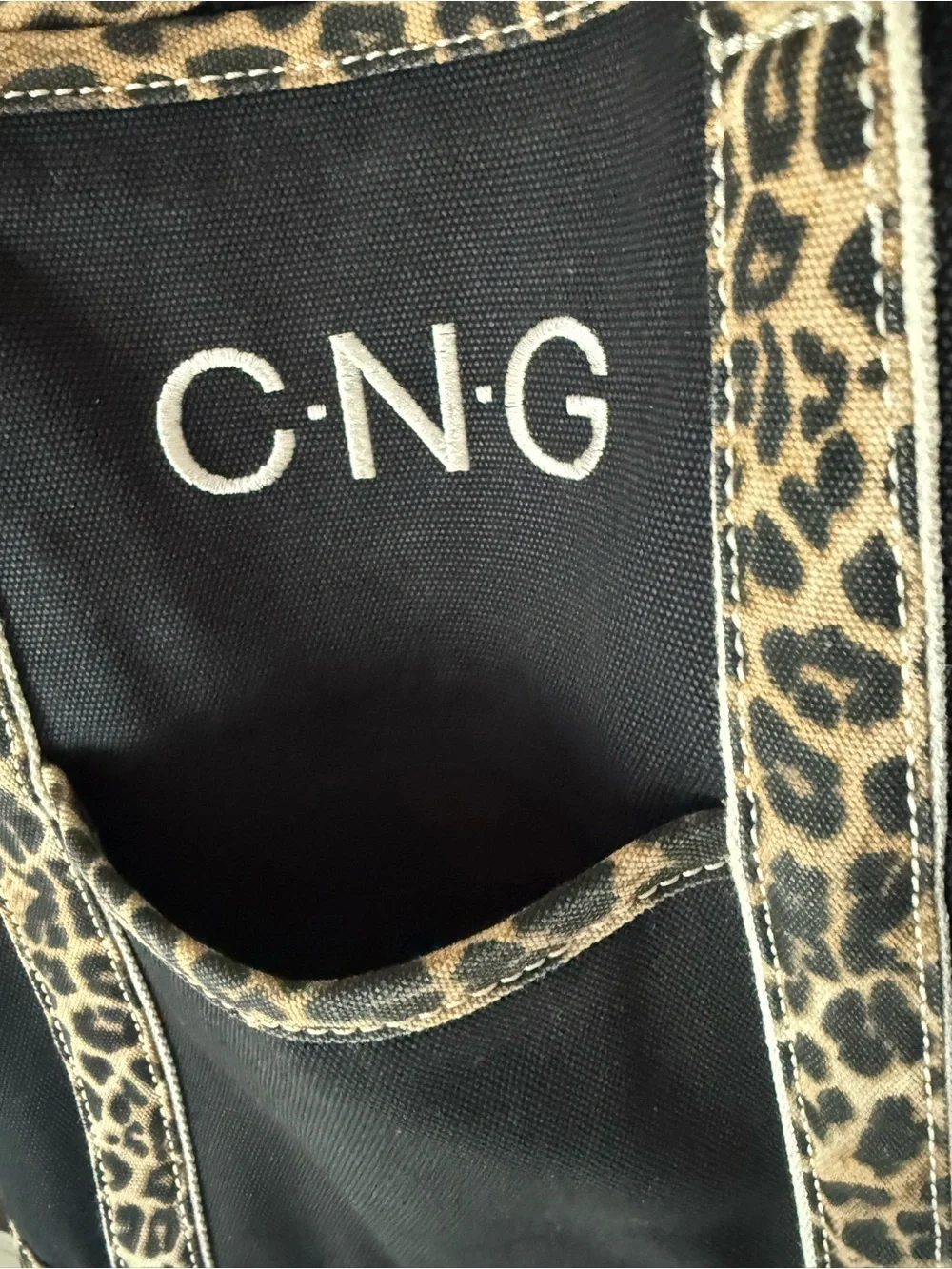 Lands' End X-Large Black Tote with Leopard Trim